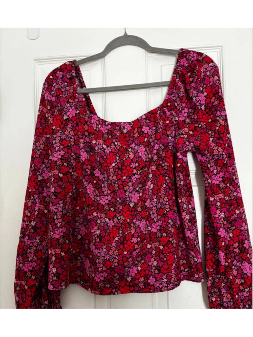 Michael Kors Floral Square Neck Top M Red Pink